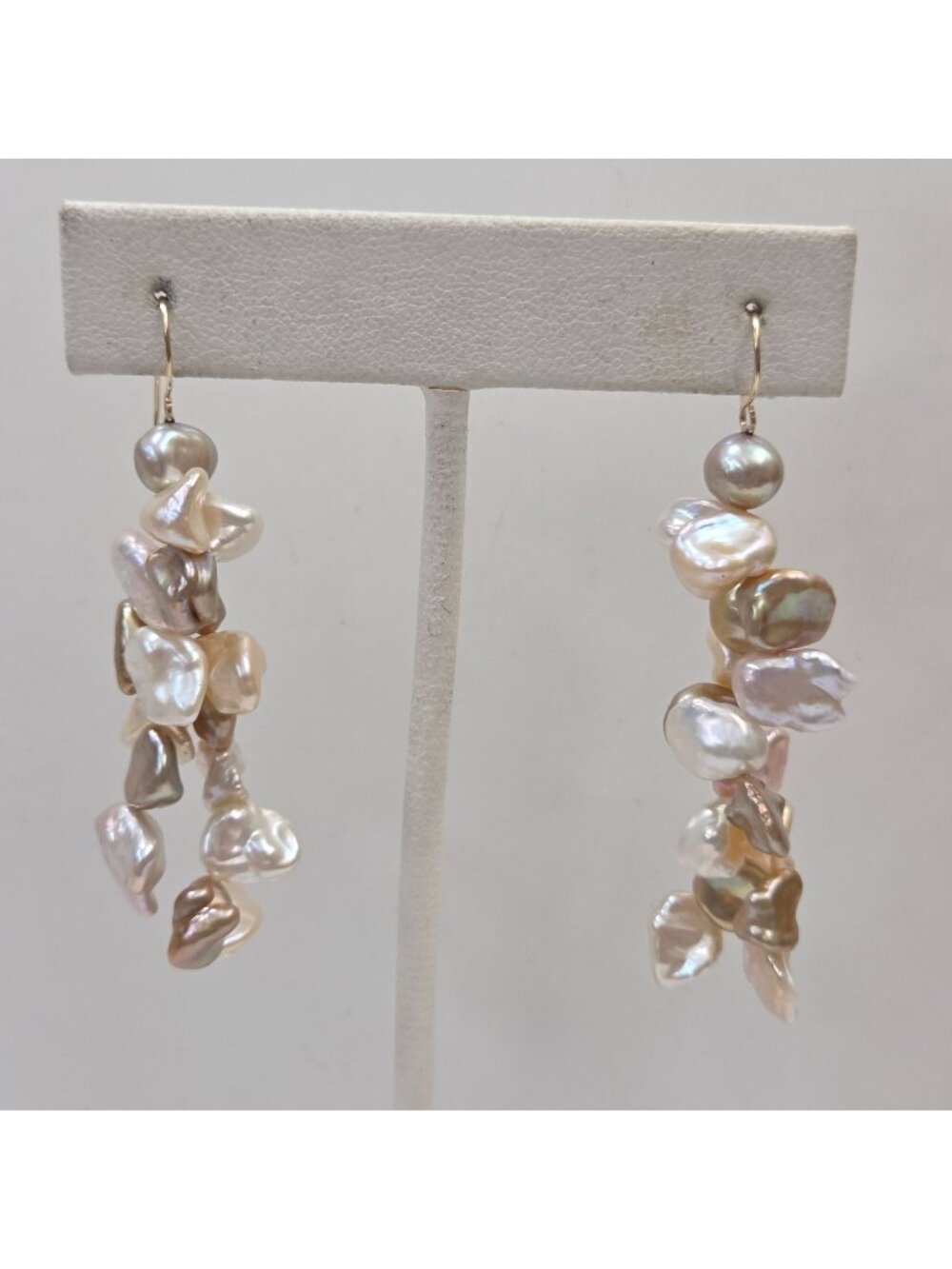 Keshi Pearl Cluster Dangle Earrings With On 14K Gold Hooks